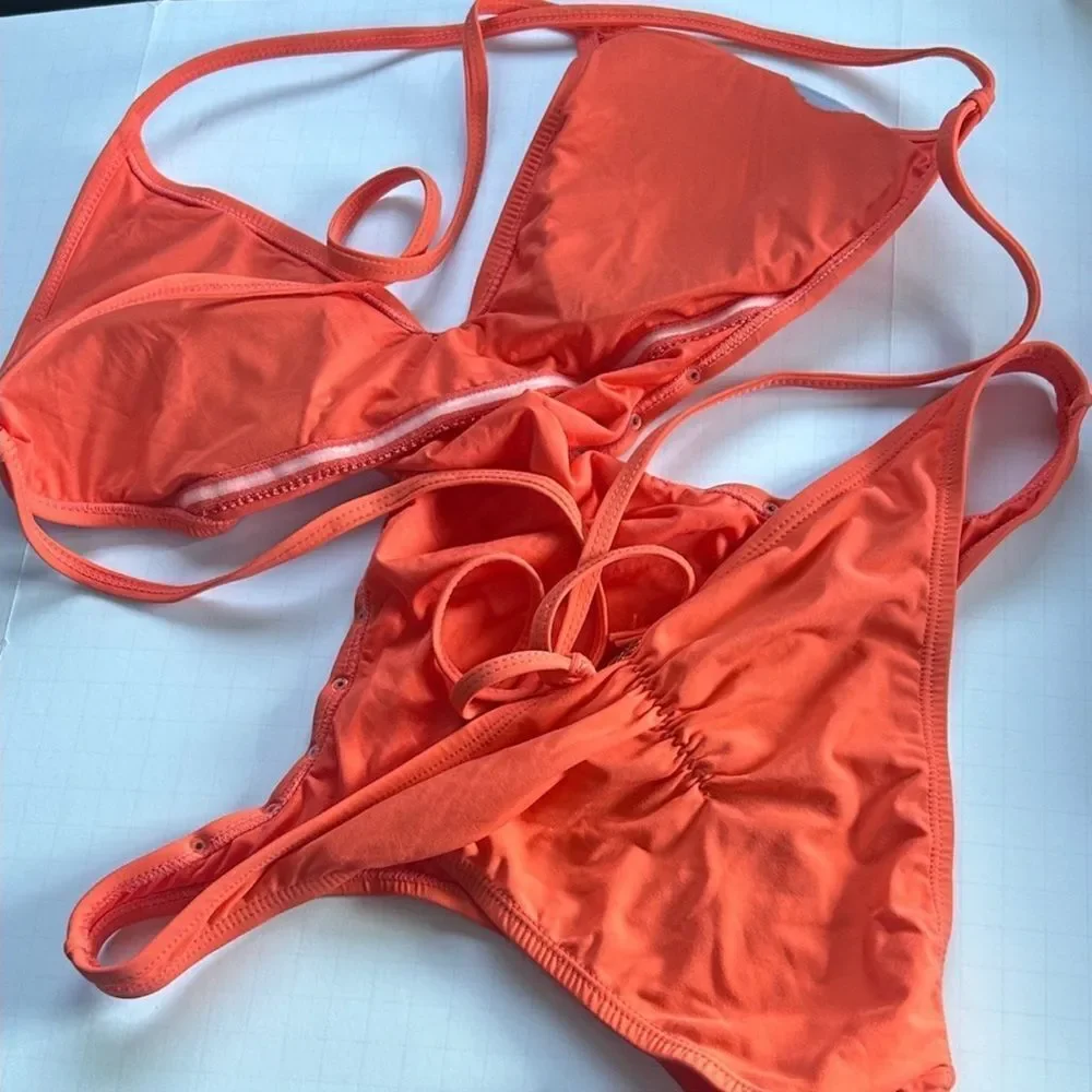 NWOT PILYQ Mango Tango Orange Studded Side Cut-Out Monokini One-Piece Size 10
